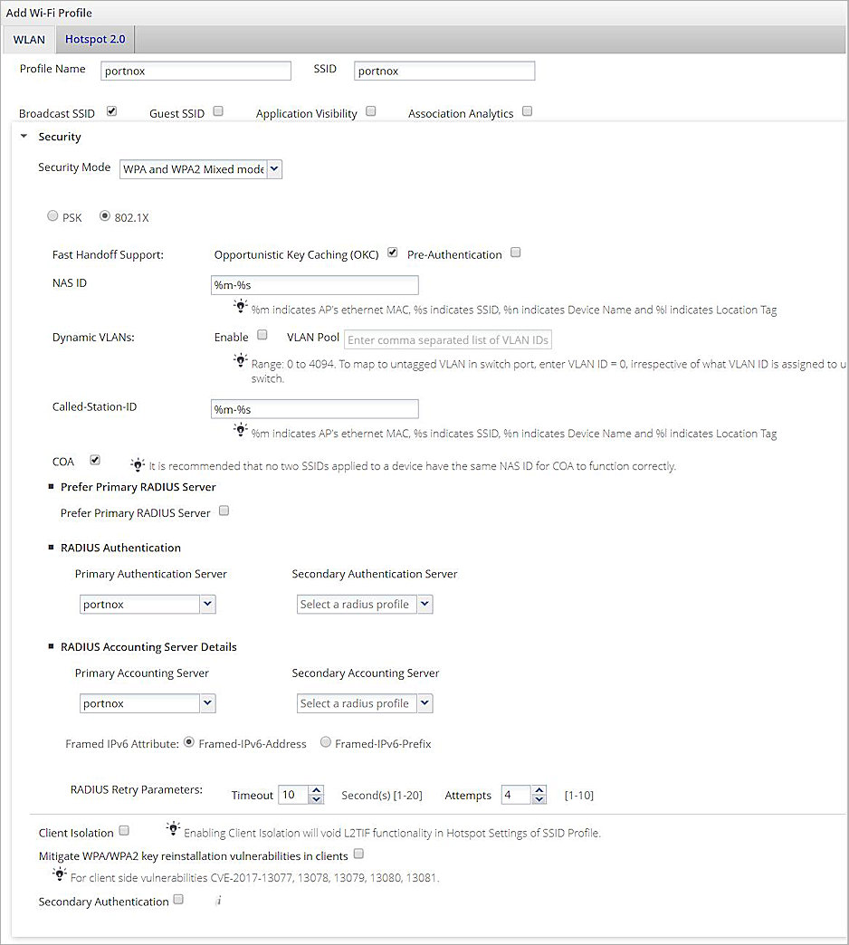 Add SSID Profile page in Wi-Fi Cloud Manage